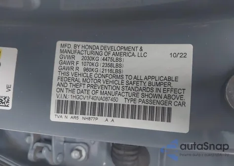 2022 Honda Accord Sport Special Edition from USA, damaged, VIN 1HGCV1F40NA087450